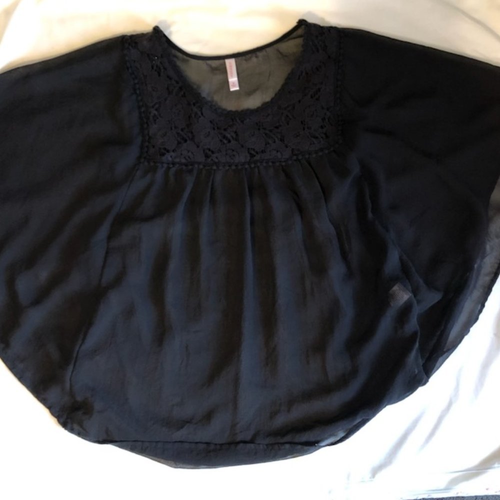 xhilration sheer black boho blouse, Size M - Picture 4 of 6